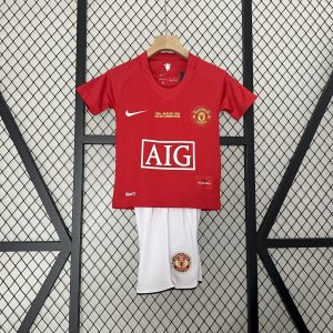 Camiseta y pantalones cortos retro de local del Manchester United para niños 2007/08